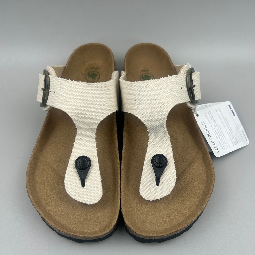 Birkenstock Gizeh Women Size 7 Off White Vegan Canvas Thong Buckle Sandals NEW - Picture 3 of 6